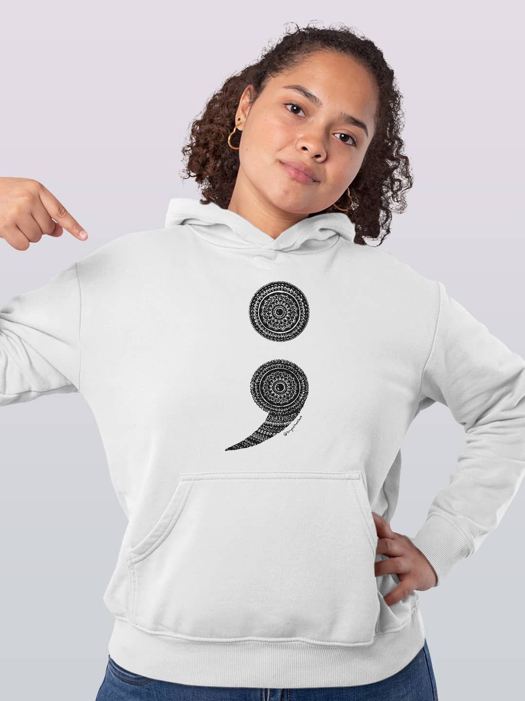 

macmerise Women Printed Hooded Sweatshirt, White