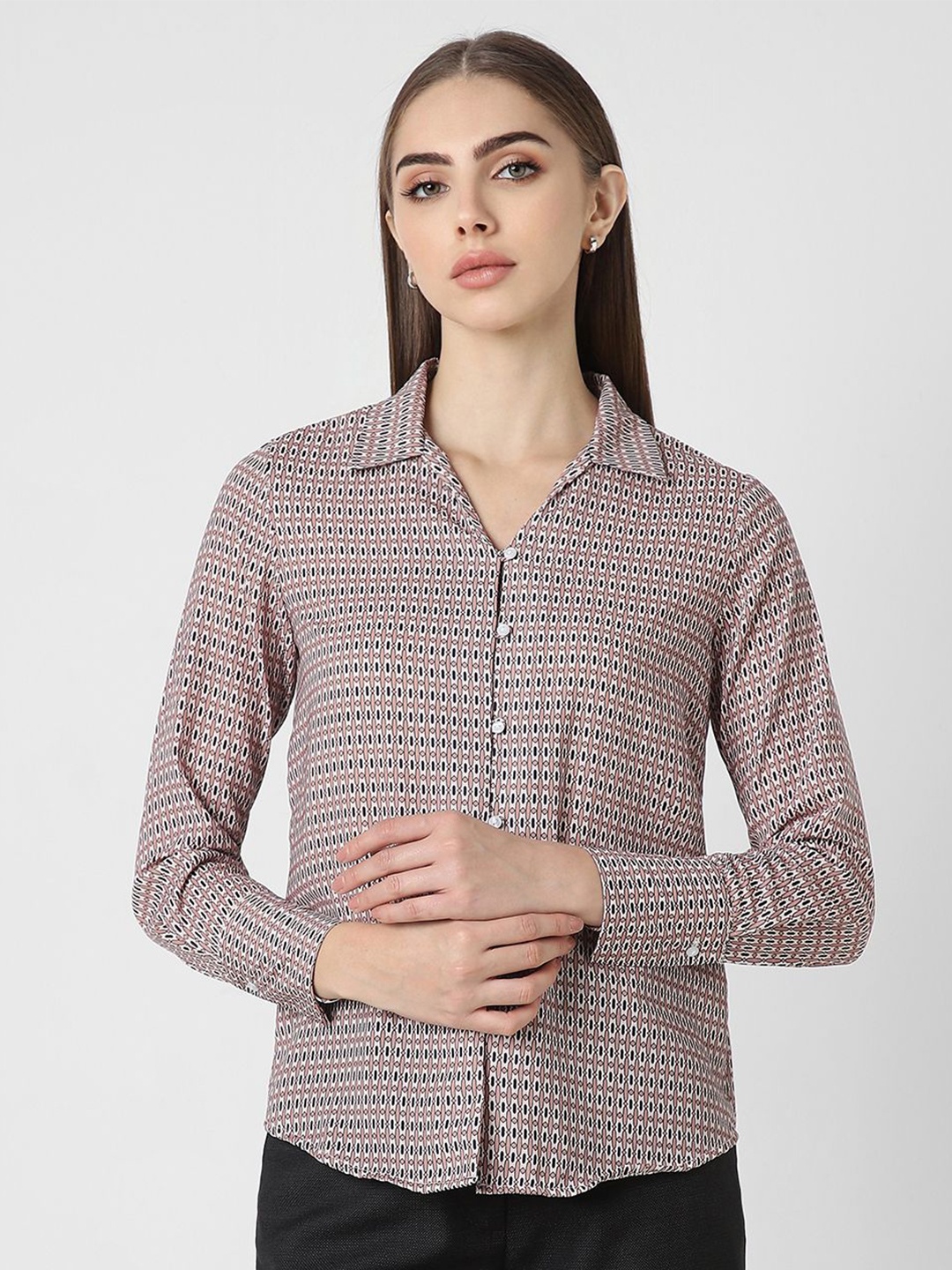 

Van Heusen Woman Spread Collar Micro Ditsy Printed Formal Shirt, Mauve