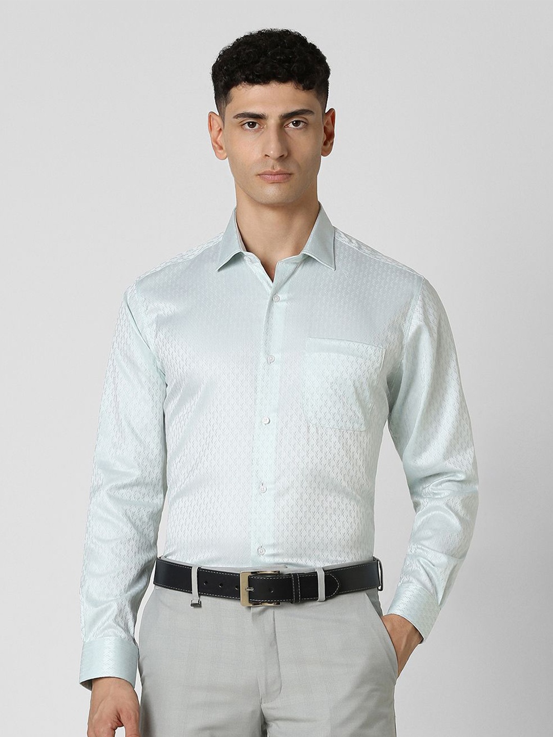 

Van Heusen Men Spread Collar Micro Ditsy Printed Cotton Formal Shirt, Green