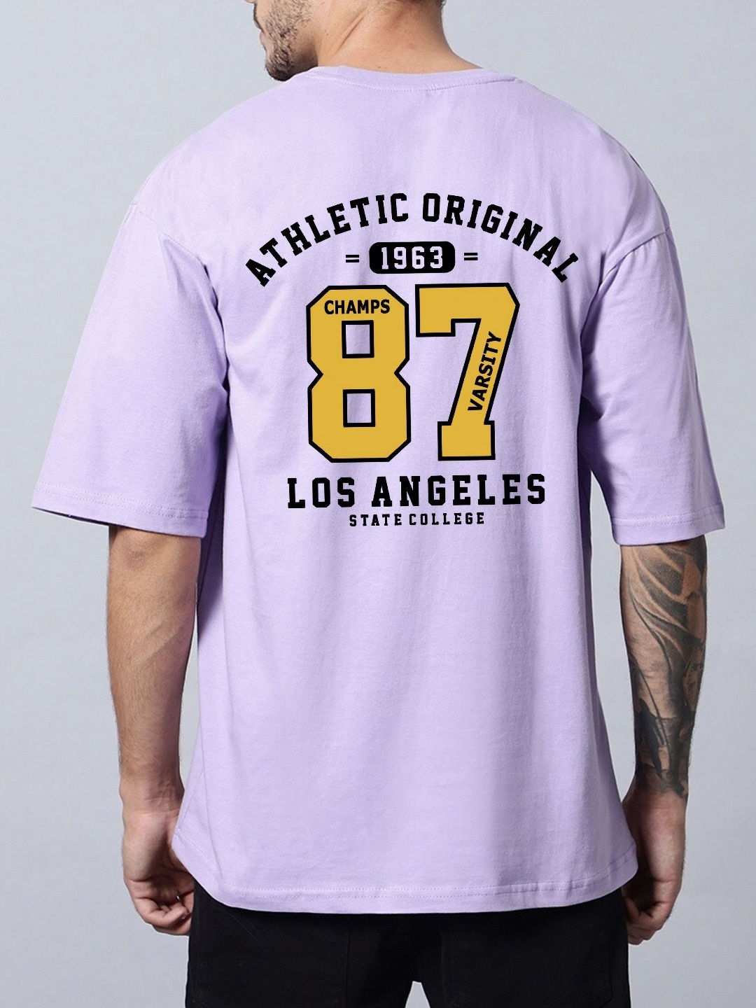 

TABADTOD Men Typography Applique T-shirt, Lavender