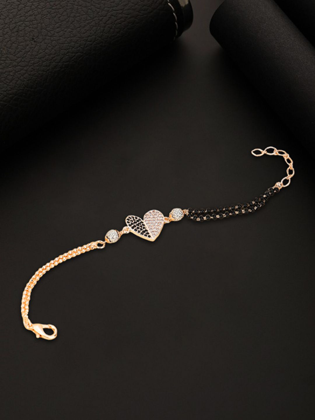

Adwitiya Collection Gold-Plated Artificial Stones & Beaded Mangalsutra Bracelet