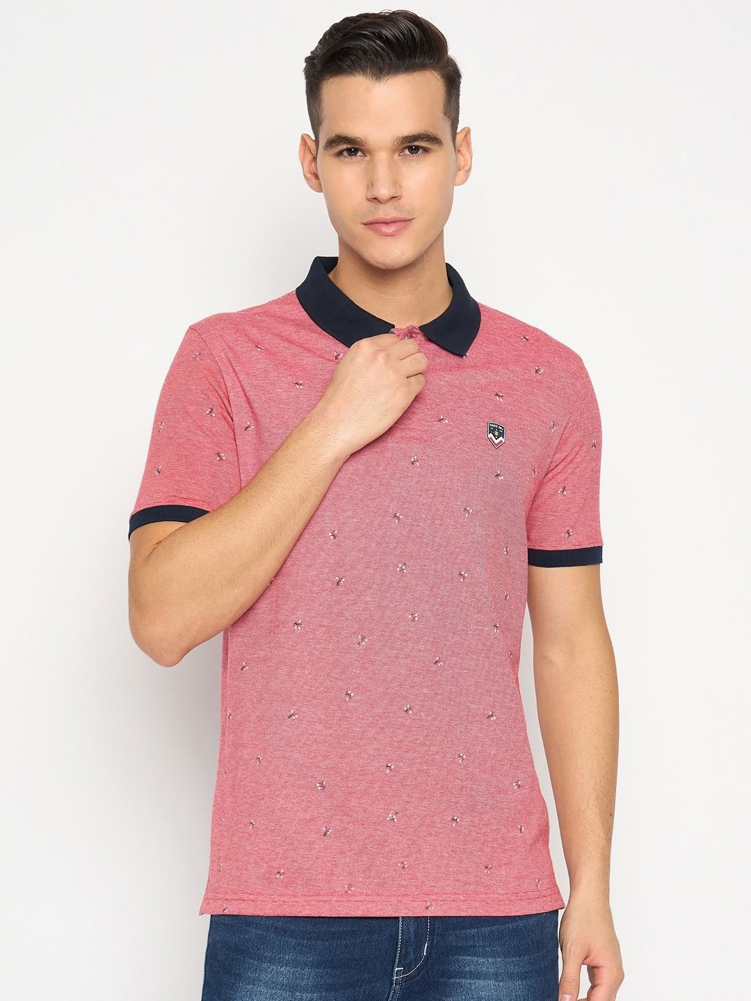 

Duke Men Conversational Printed Polo Collar Cotton Slim Fit T-shirt, Pink