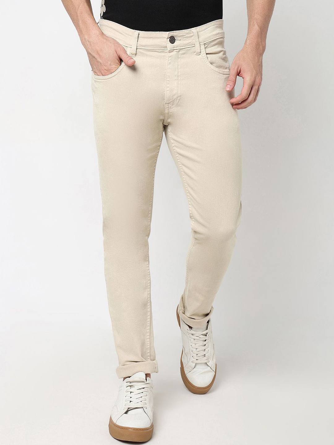

R&B Men Mid-Rise Slim Fit Jeans, Beige
