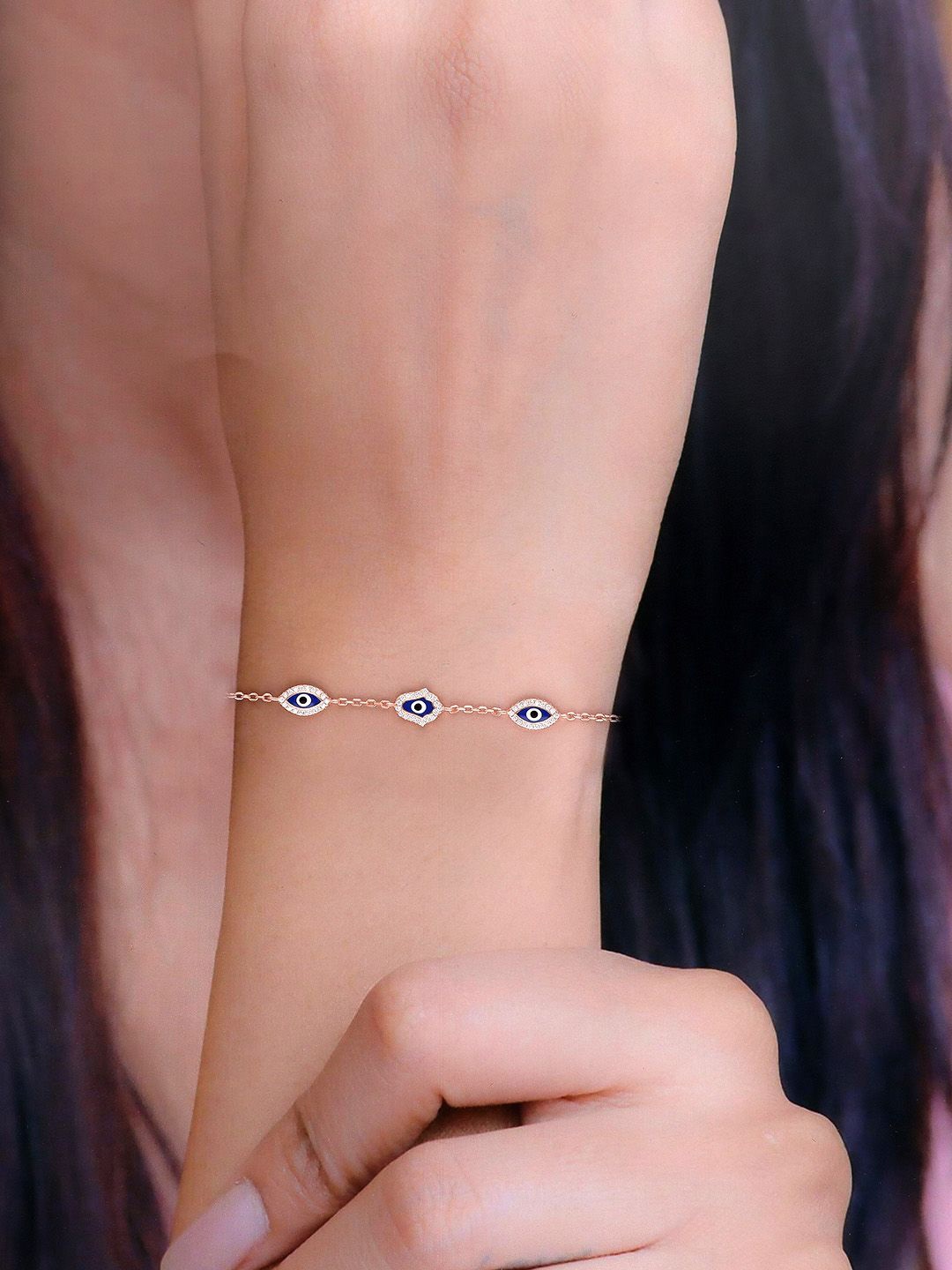 

KAI JEWEL Sterling Silver Rose Gold-Plated Cubic Zirconia Link Bracelet