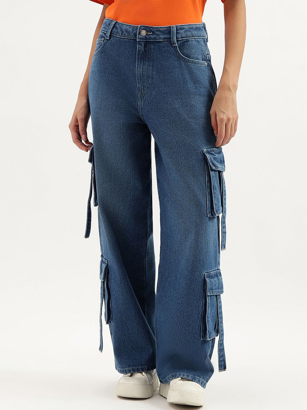 

United Colors of Benetton Women Mid Rise Pure Cotton Cargo Jeans, Blue