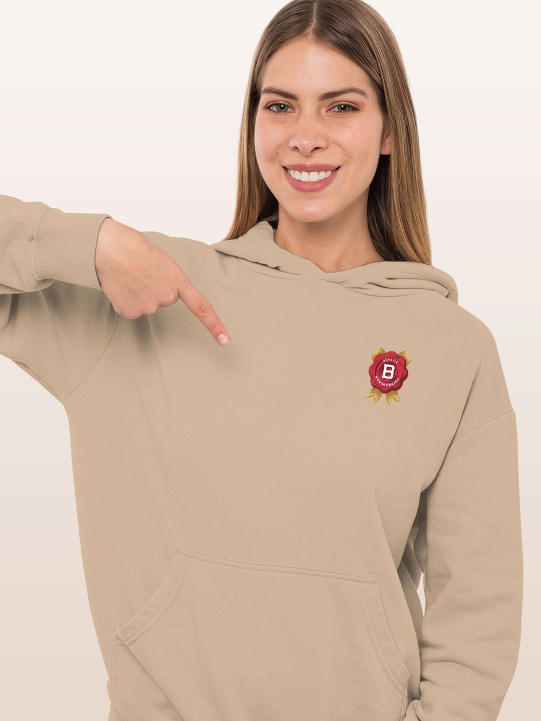 

macmerise Women Hooded Sweatshirt, Beige