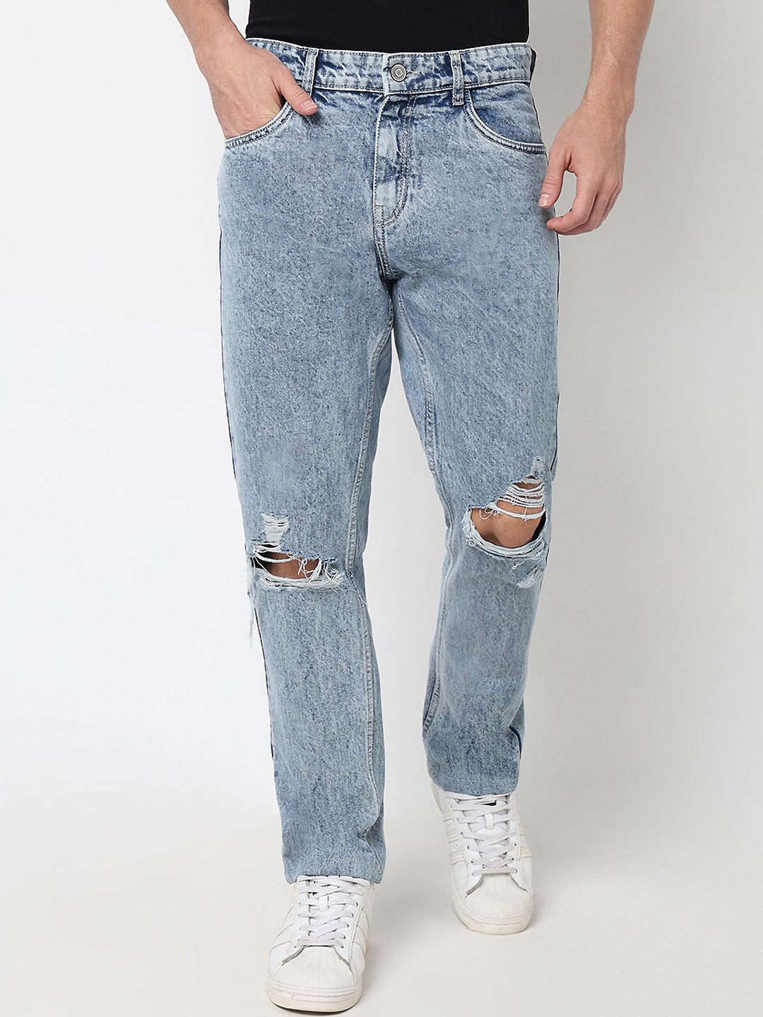 

R&B Men Relaxed Fit Mid-Rise Slash Knee Jeans, Blue