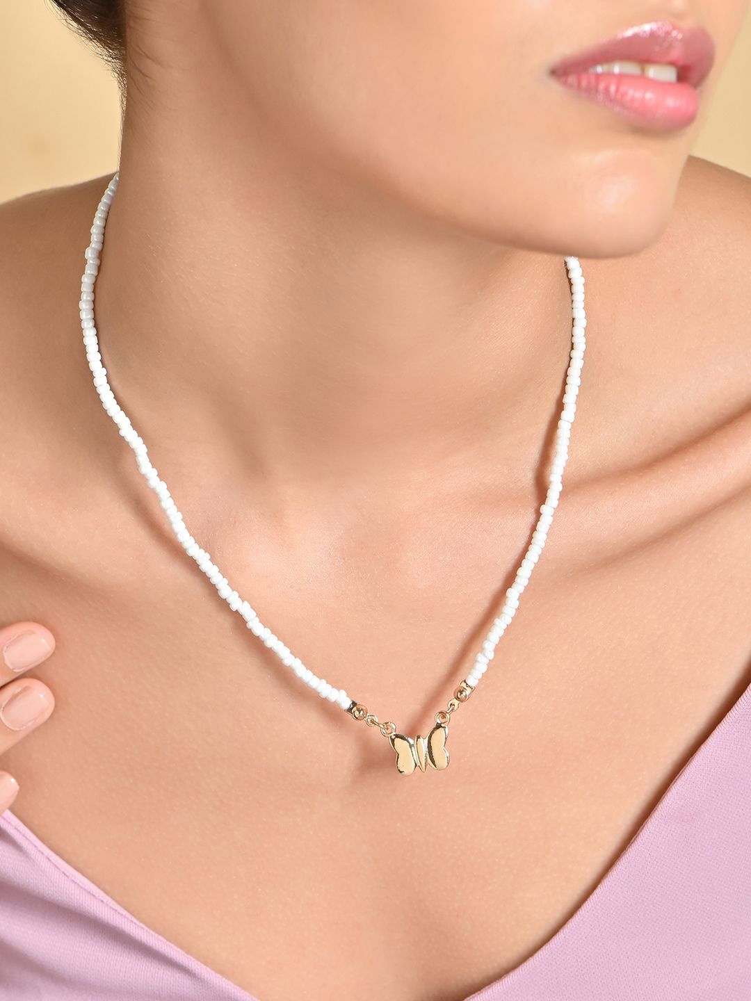 

ToniQ Gold-Plated Beaded Butterfly necklace