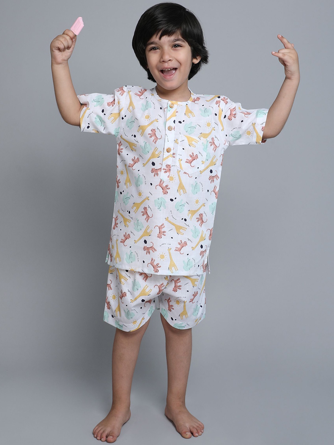 

BAESD Boys Printed Night suit, White