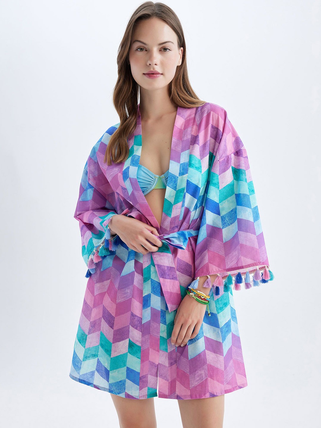 

DeFacto Printed Pure Cotton Swimwear Cover Up, Blue