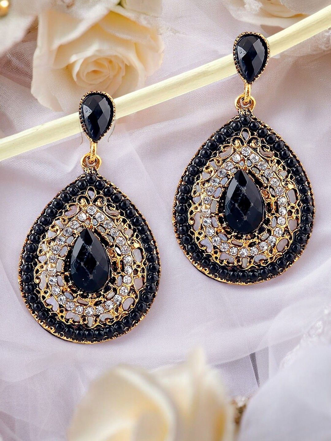 

fabula Crystals Teardrop Shaped Drop Earrings, Gold