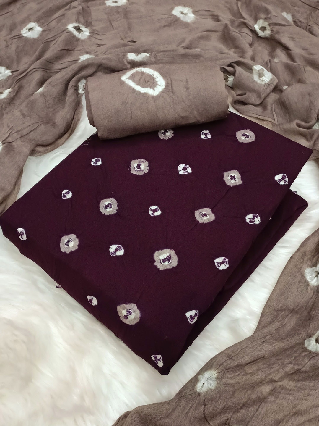 

KALINI Bandhani Printed Pure Cotton Unstitched Dress Material, Purple