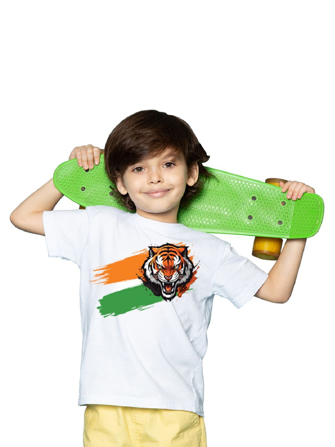 

BRATMA Unisex Kids Printed Round Neck Cotton T-shirt, White