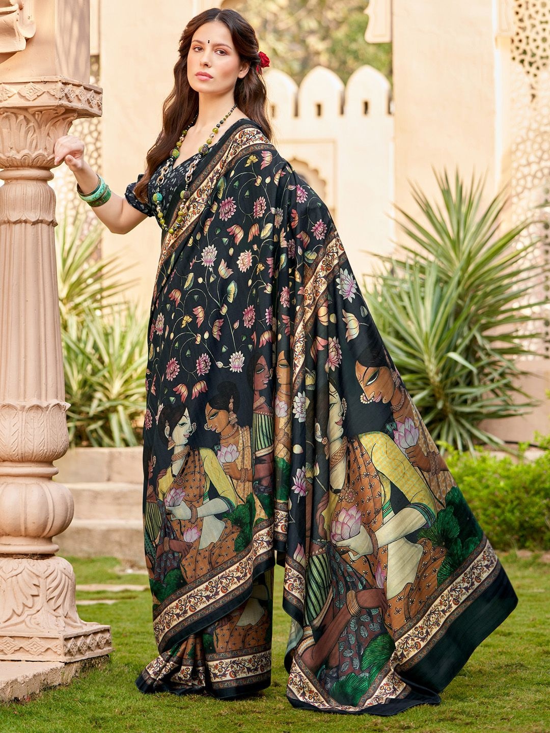 

Saree mall Kalamkari Baluchari Sarees, Black