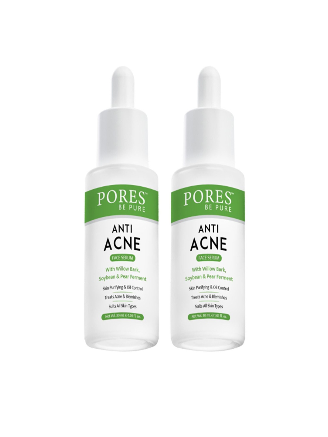 

PORES Be Pure Set Of 2 Anti Acne Face Serum With Willow Bark-30ml Each, White