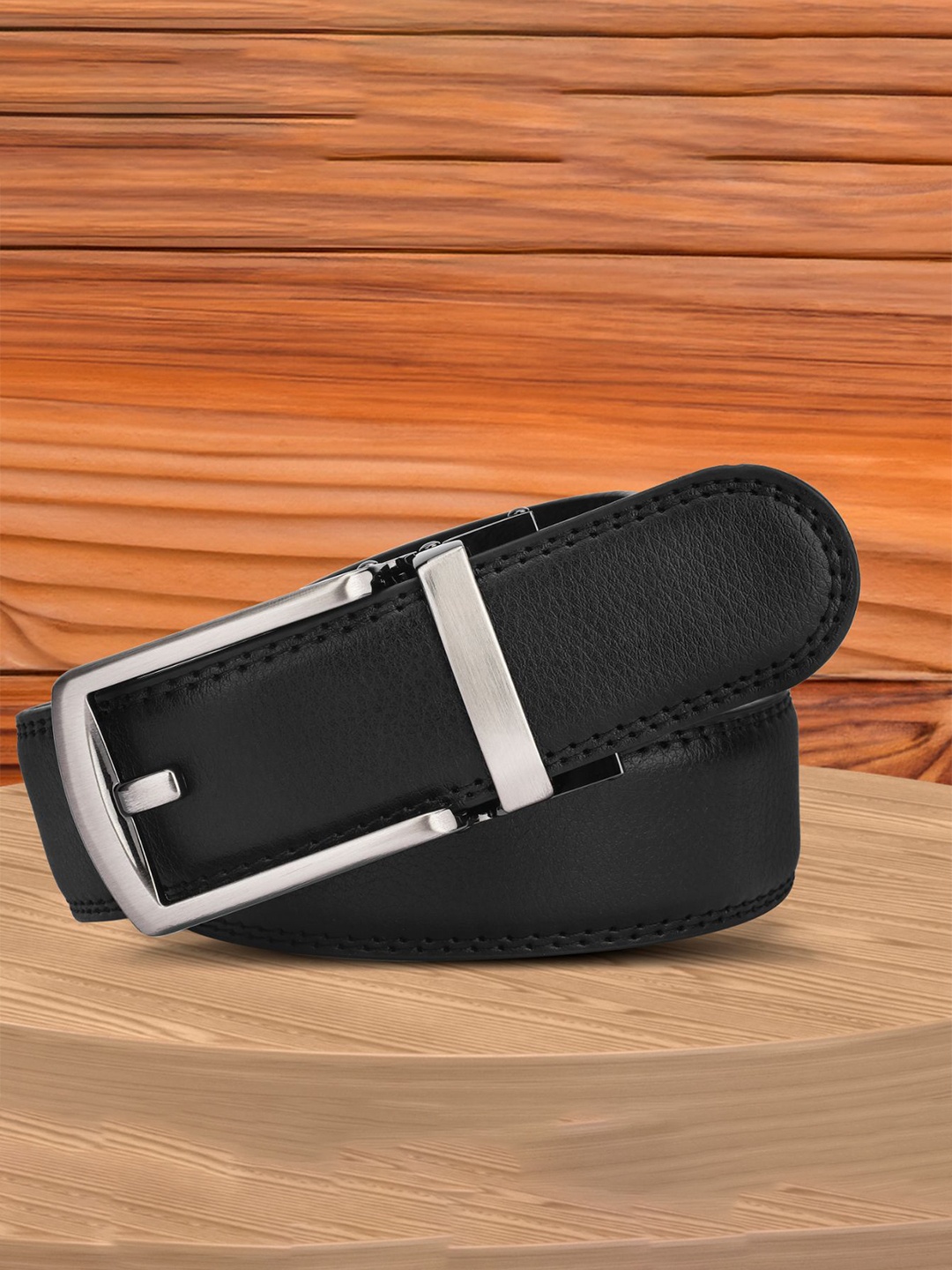 

WINSOME DEAL Men Solid Slider Buckle Closure Belt, Black