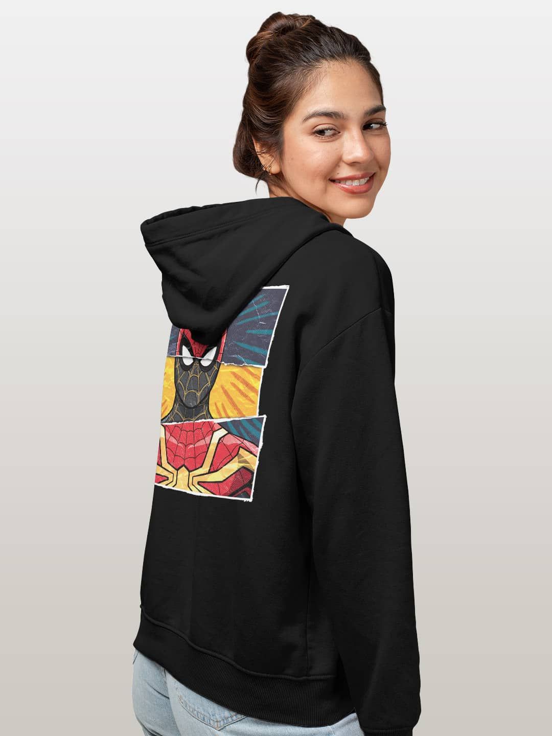 

macmerise Women Printed Hooded Sweatshirt, Black