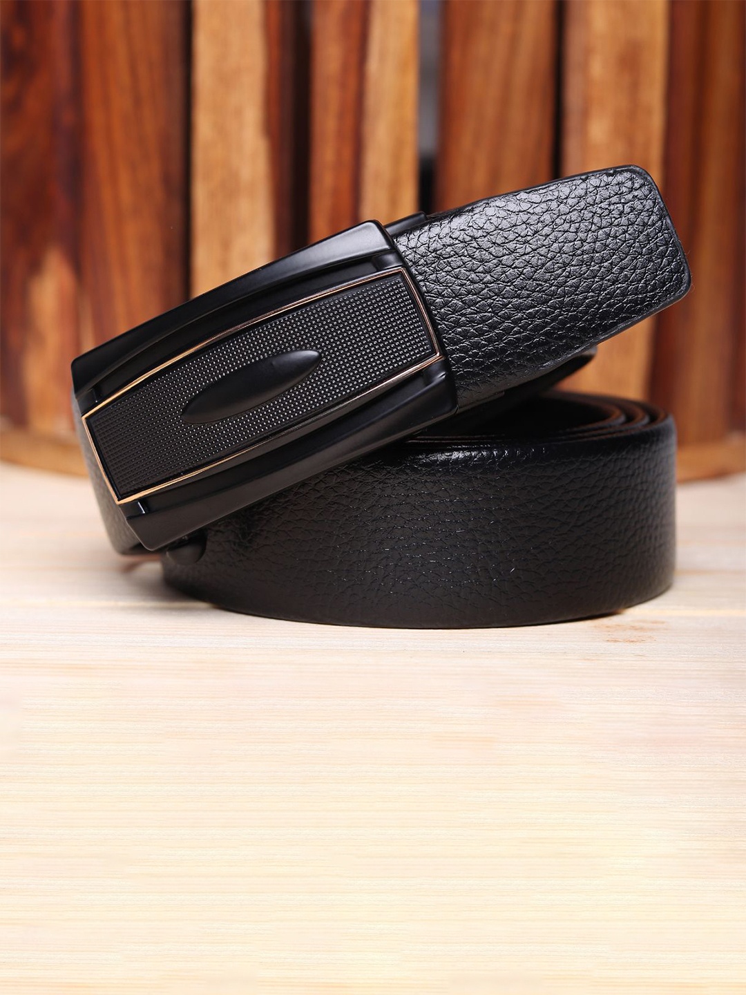 

WINSOME DEAL Men Slider Buckle Closure Textured Formal Belt, Black