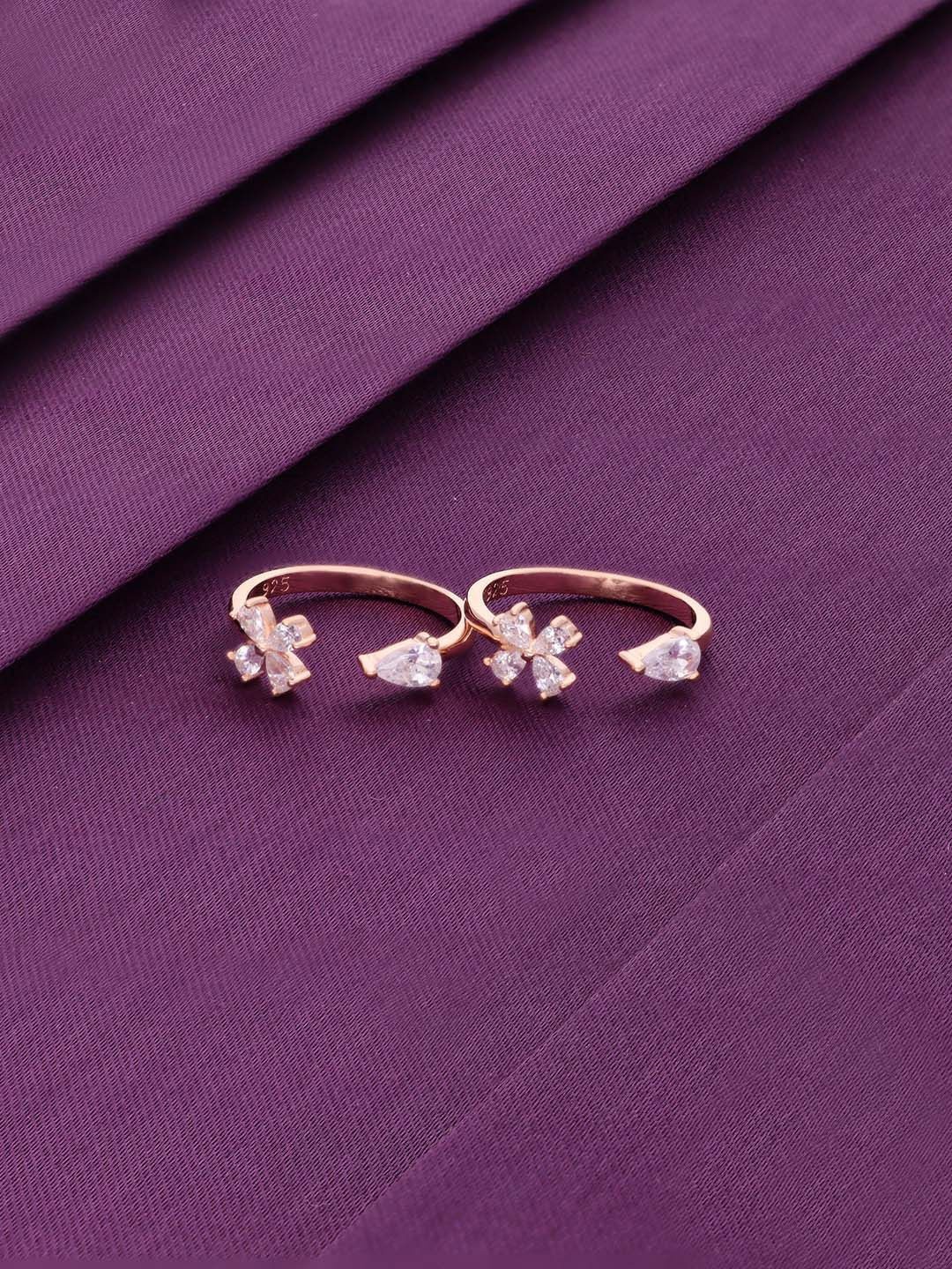 

KAI JEWEL Sterling Silver Rose Gold-Plated Cubic Zirconia Studded Adjustable Toe Rings
