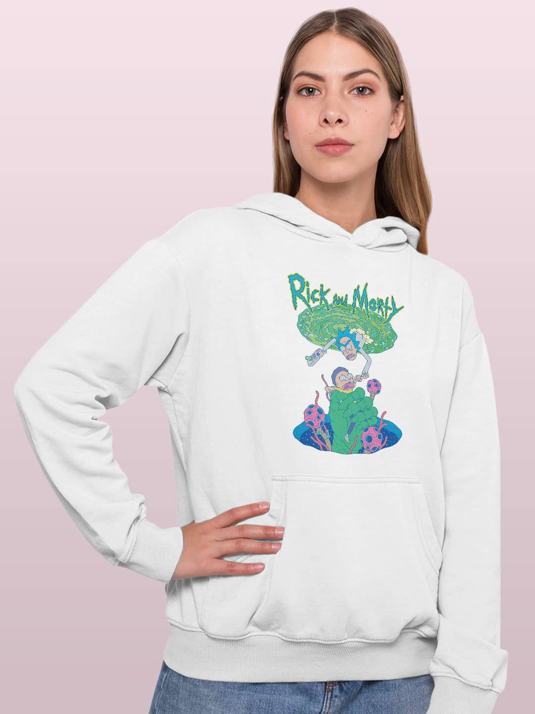 

macmerise Women Printed Hooded Sweatshirt, White