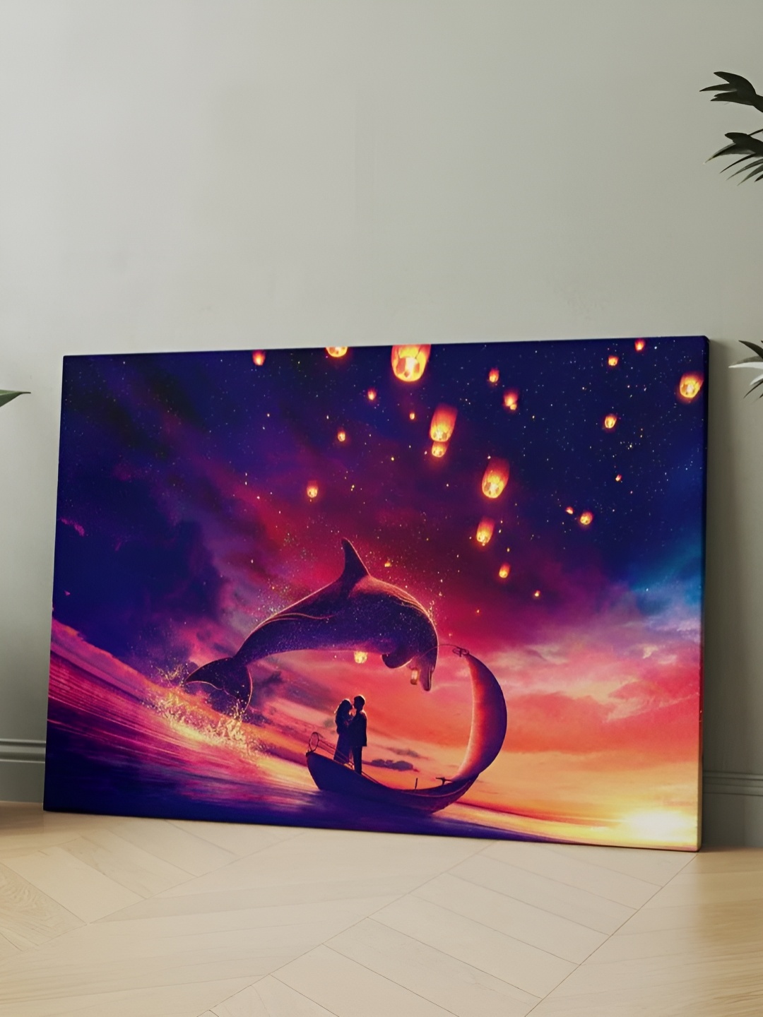 

CLAWCRAFTS Navy Blue & Pink Canvas Wooden Wall Paintings