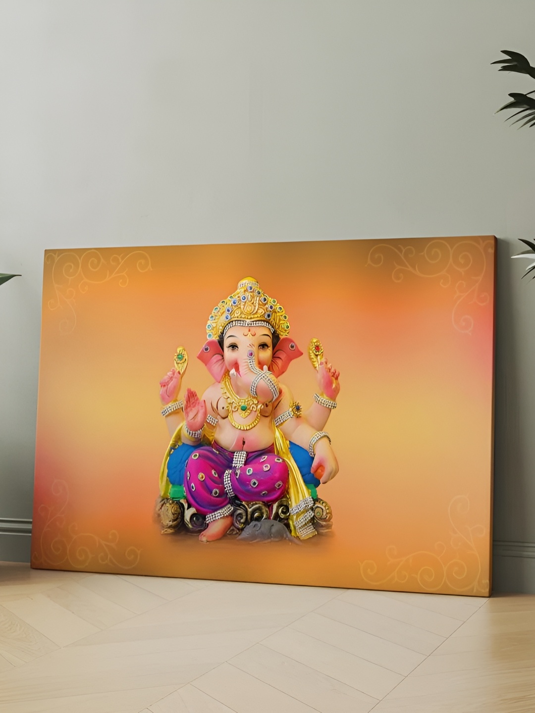 

CLAWCRAFTS Gold Toned & Pink Religious Canvas Painting Wall Art