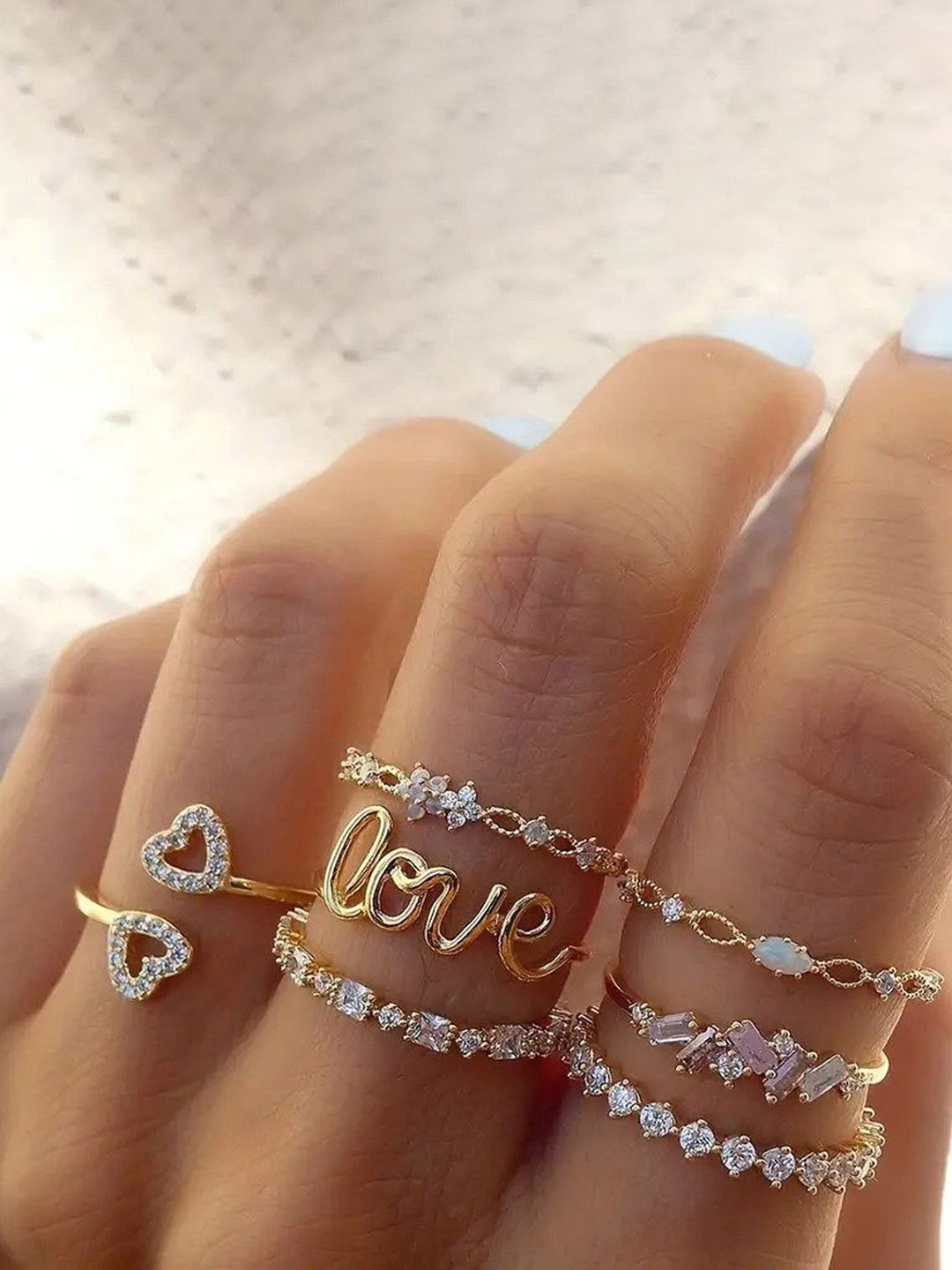 

Jewels Galaxy Set Of 7 Gold-Plated Stone Studded Finger Rings