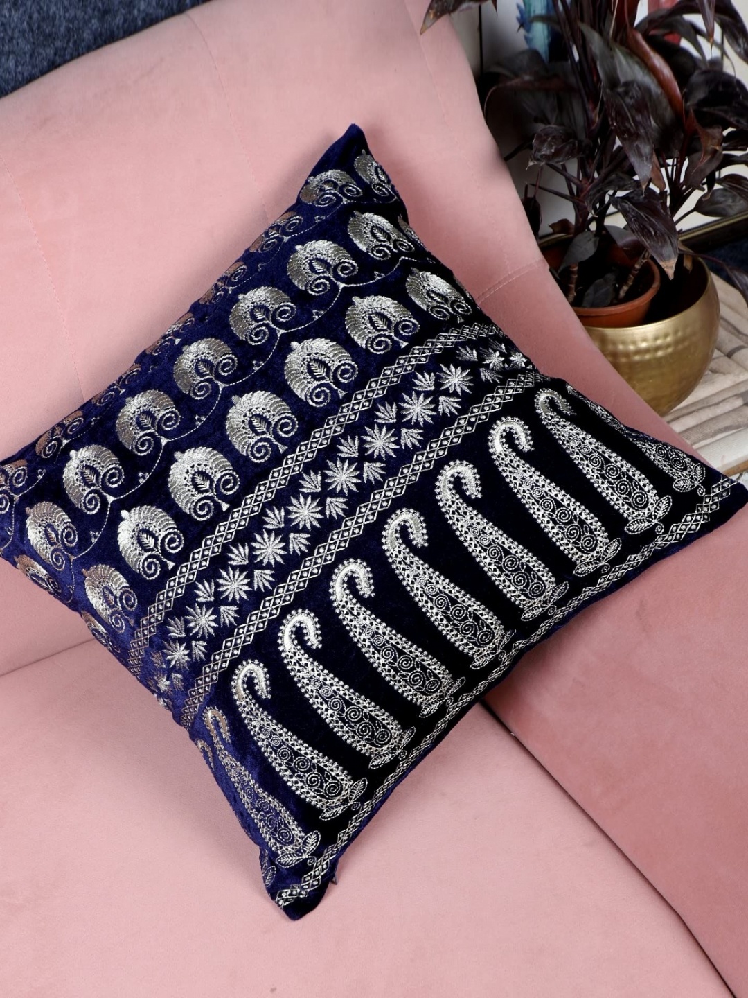 

Decoghar Blue Single Piece Embroidered Square Cushion Covers