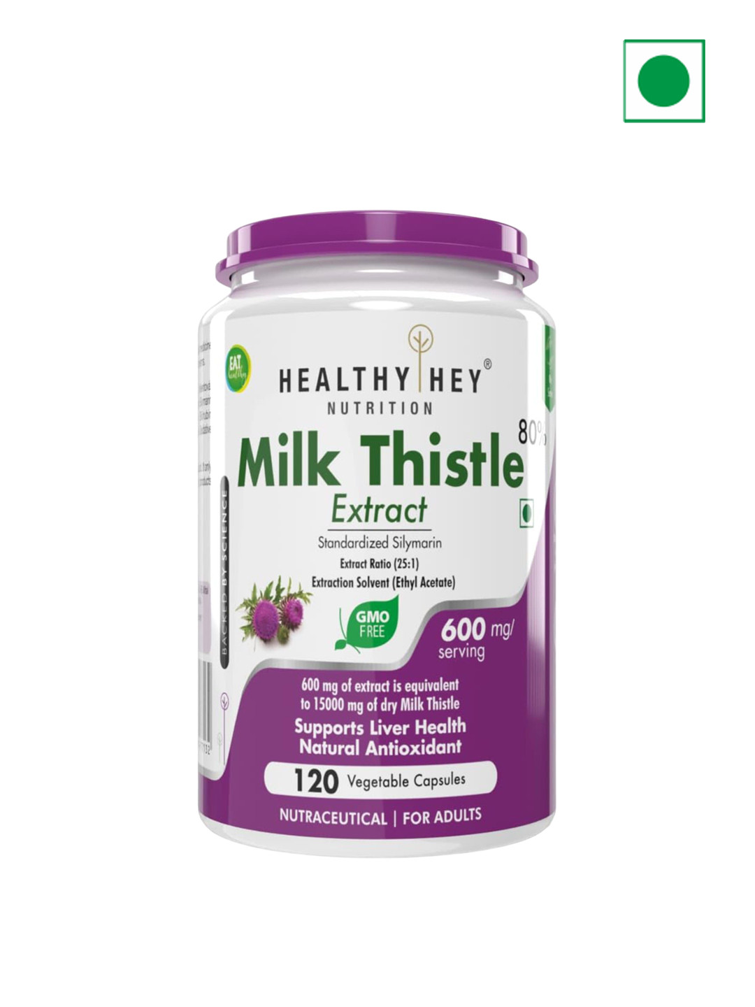 

Healthy Hey Nutrition Milk Thistle Silymarin Marianum-600mg-120 Veg Capsules|, White