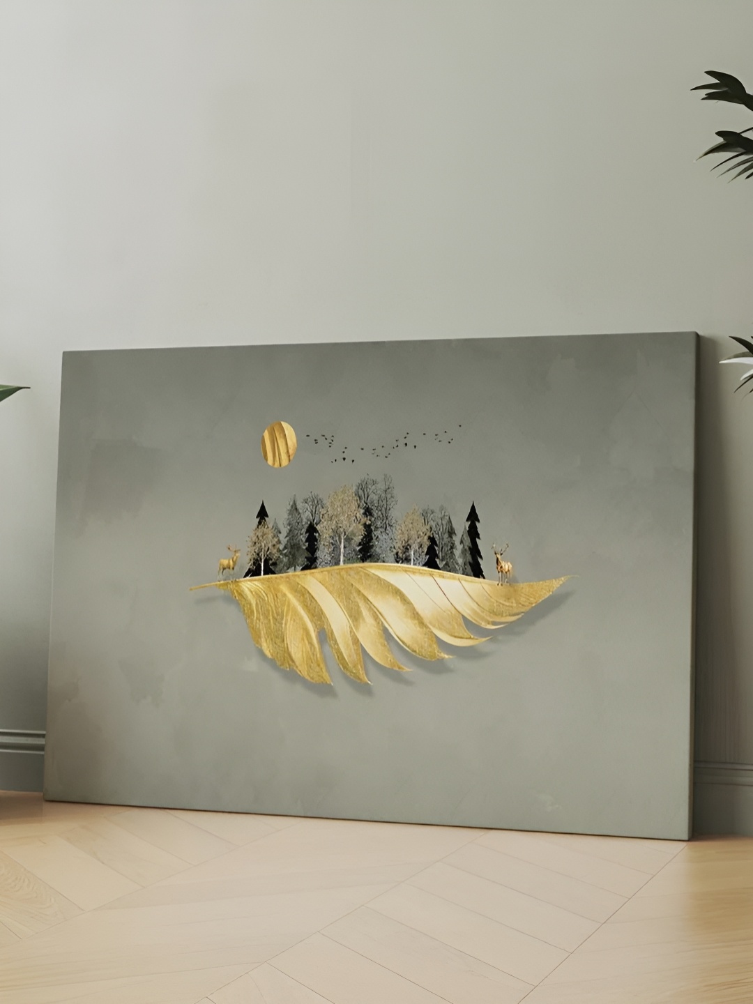 

CLAWCRAFTS Grey & Gold-Toned Canvas Wooden Wall Arts