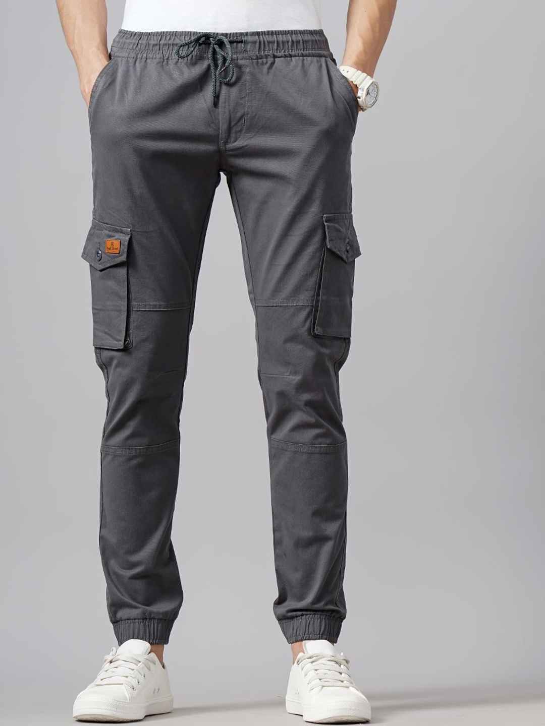 

PAUL STREET Men Smart Slim Fit Joggers Trousers, Charcoal