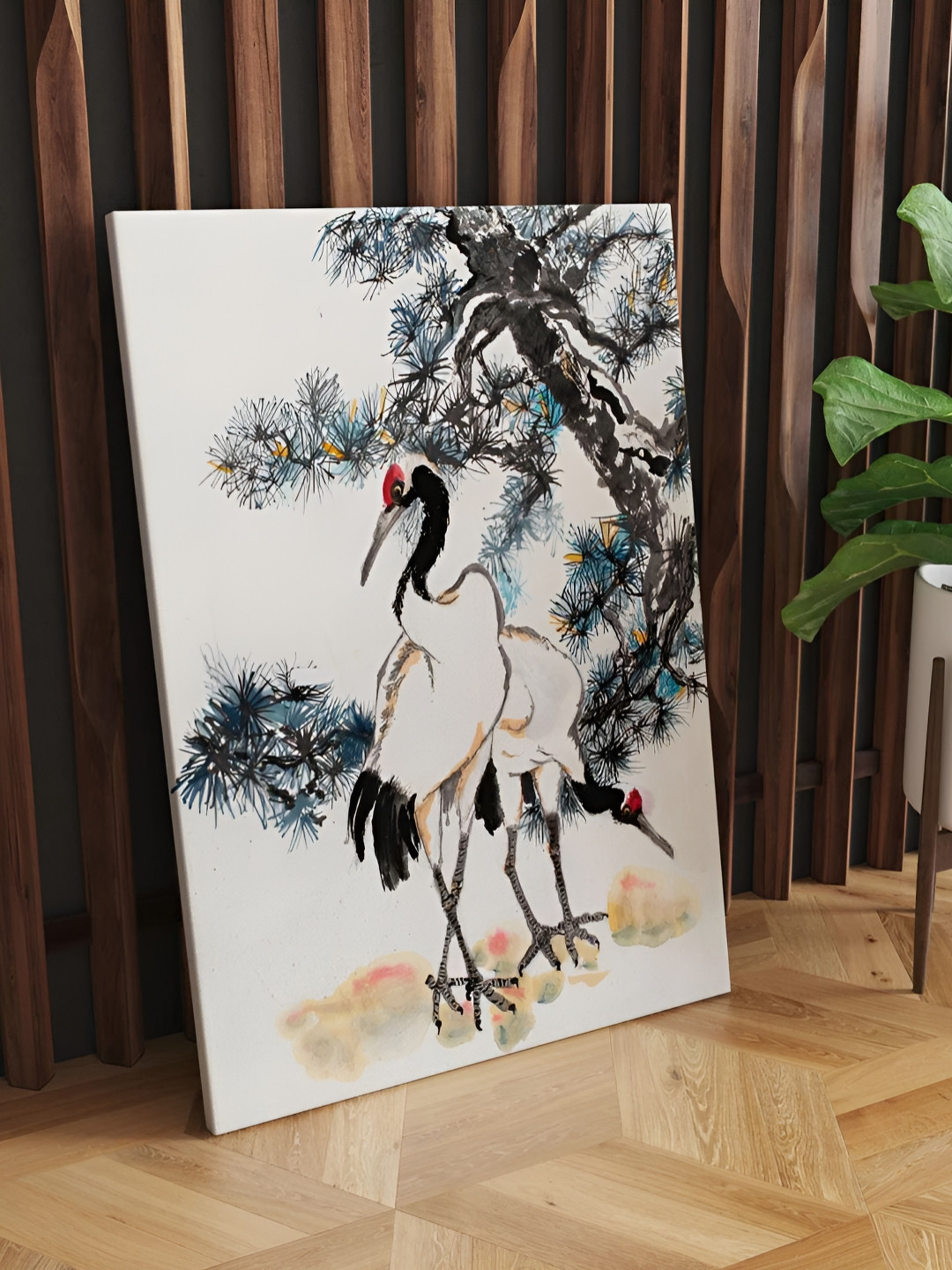 

CLAWCRAFTS White & Green Canvas Painting Wall Art