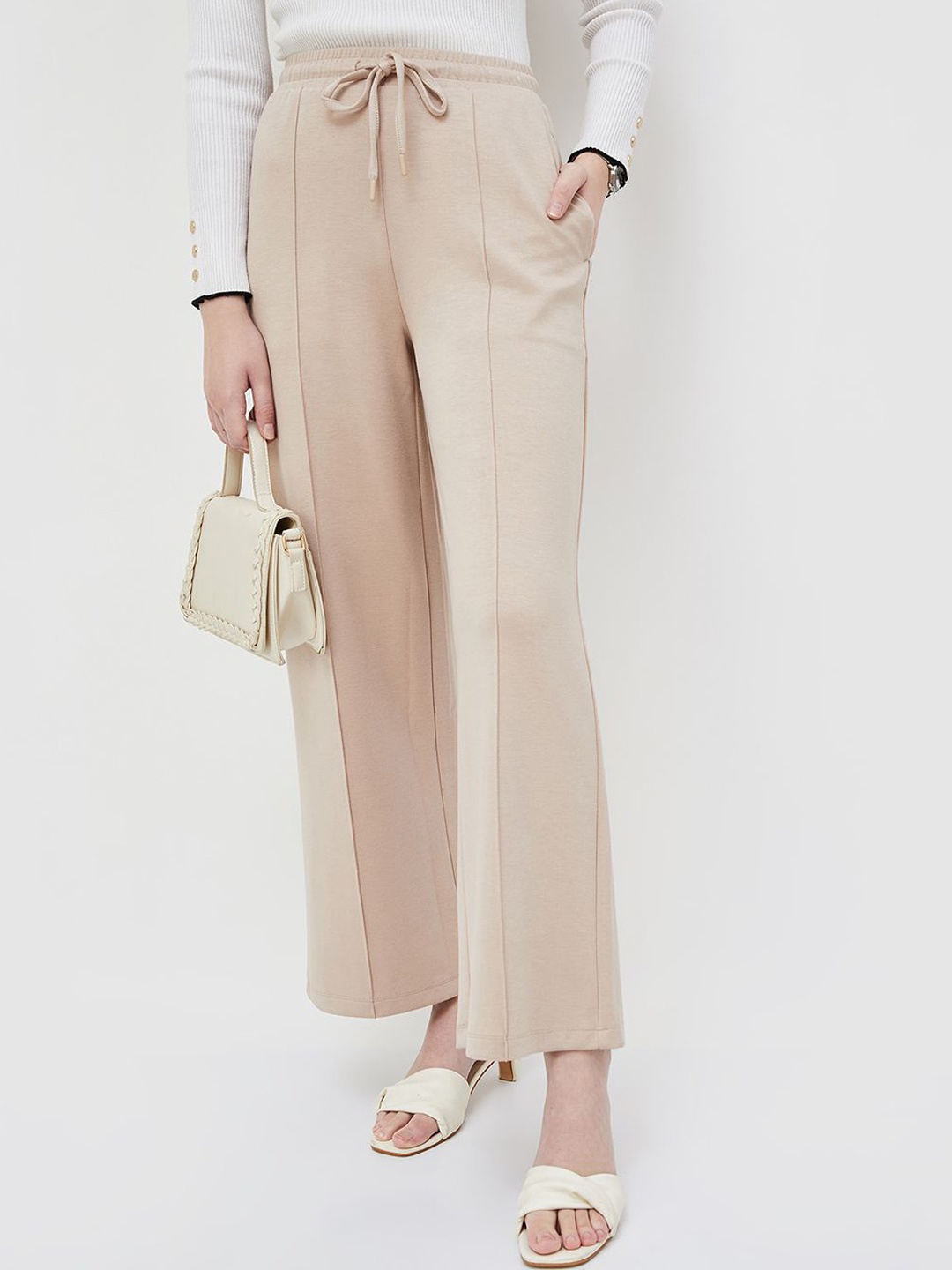 

CODE by Lifestyle Women Mid-Rise Regular Fit Parallel Trousers, Beige