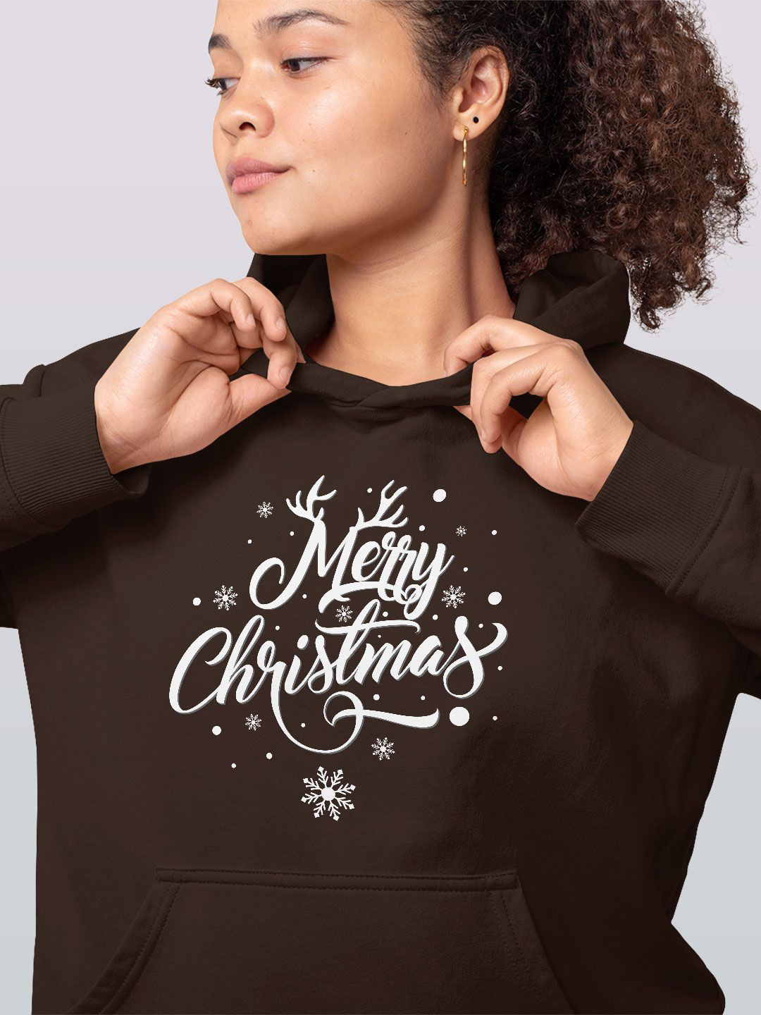 

macmerise Women Printed Hooded Sweatshirt, Brown