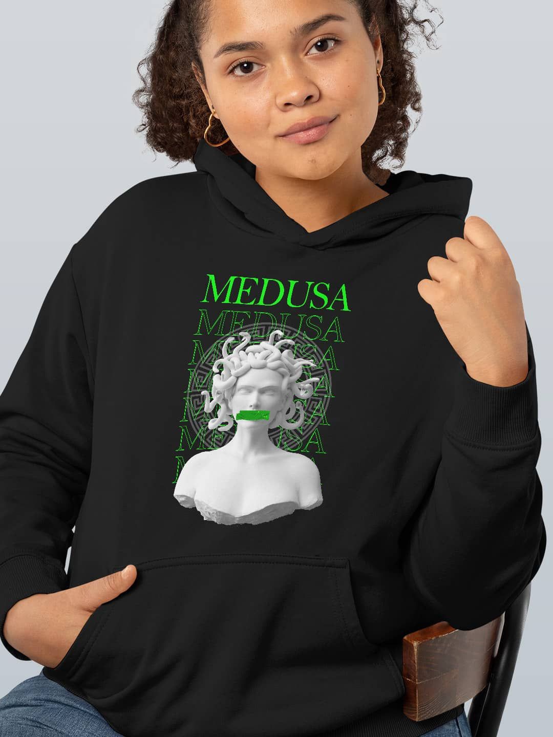 

macmerise Women Printed Hooded Sweatshirt, Black