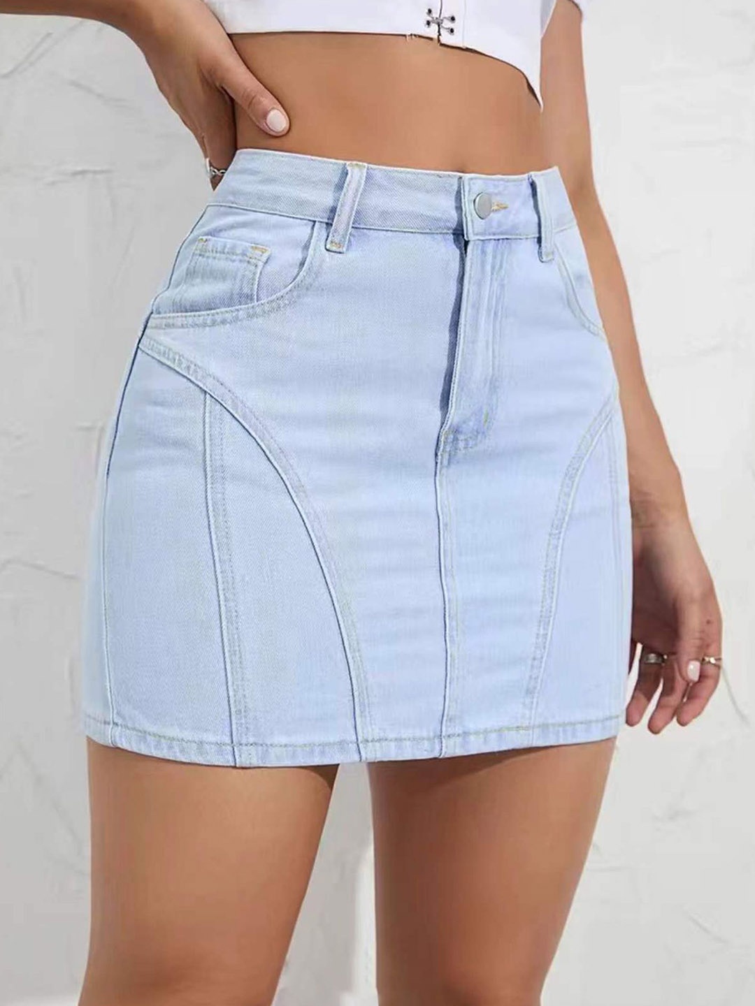 

LULU & SKY Women Straight Mini Denim Skirts, Blue
