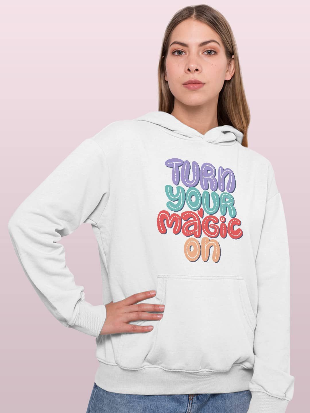 

macmerise Women Printed Hooded Sweatshirt, White