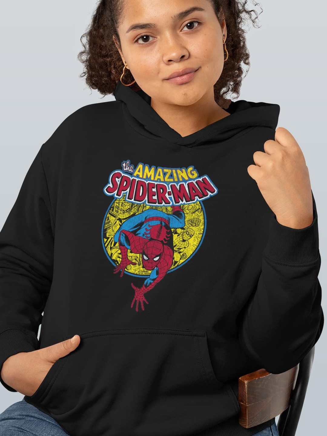 

macmerise Women Printed Hooded Sweatshirt, Black