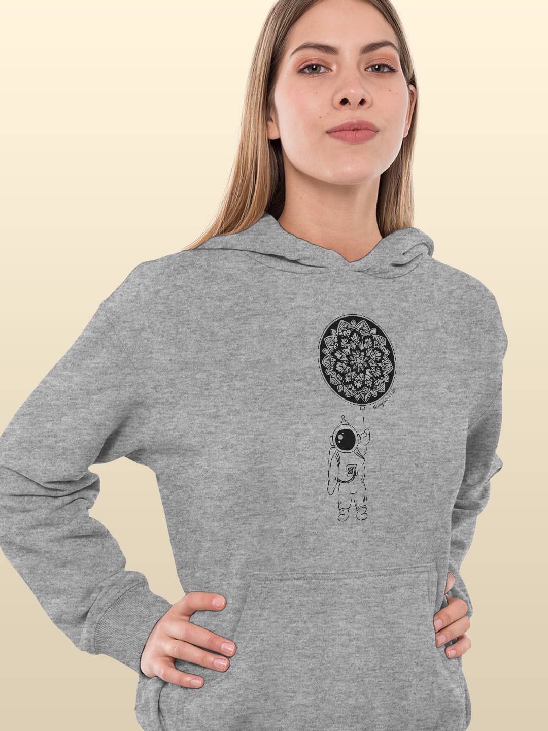 

macmerise Women Printed Hooded Sweatshirt, Grey