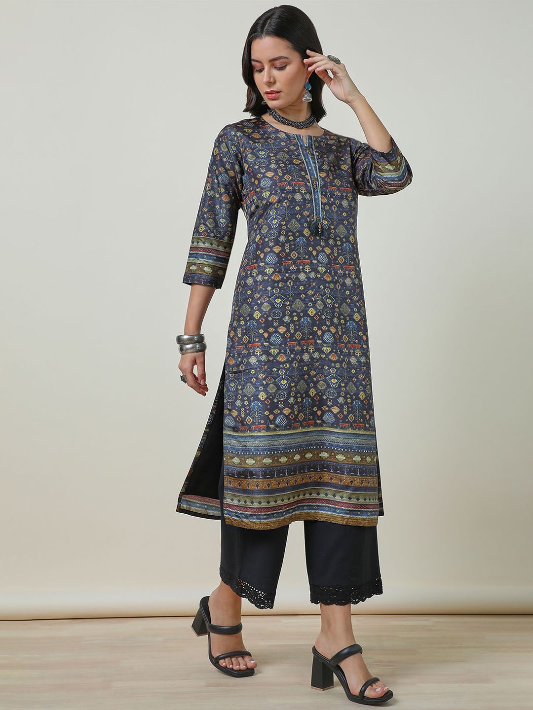 

Soch Ethnic Motifs Printed Straight Kurta, Charcoal