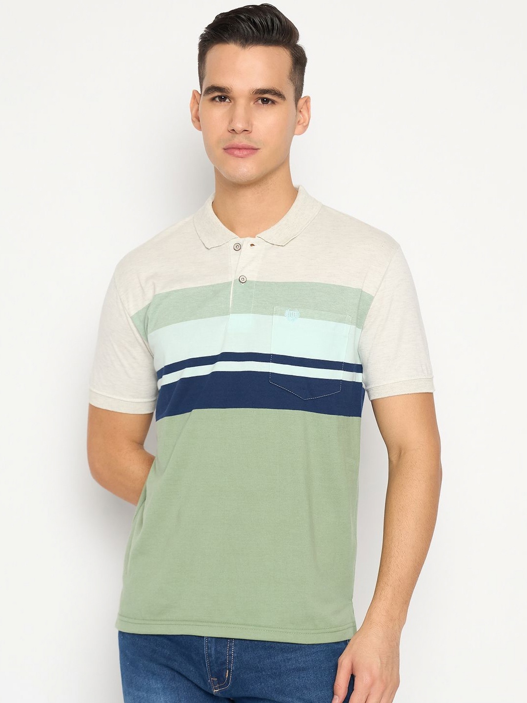 

Duke Men Striped Polo Collar Cotton T-shirt, Multi