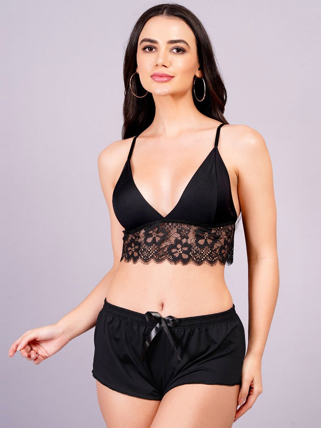 

Fleurt Self Design Shoulder Straps Baby Doll, Black
