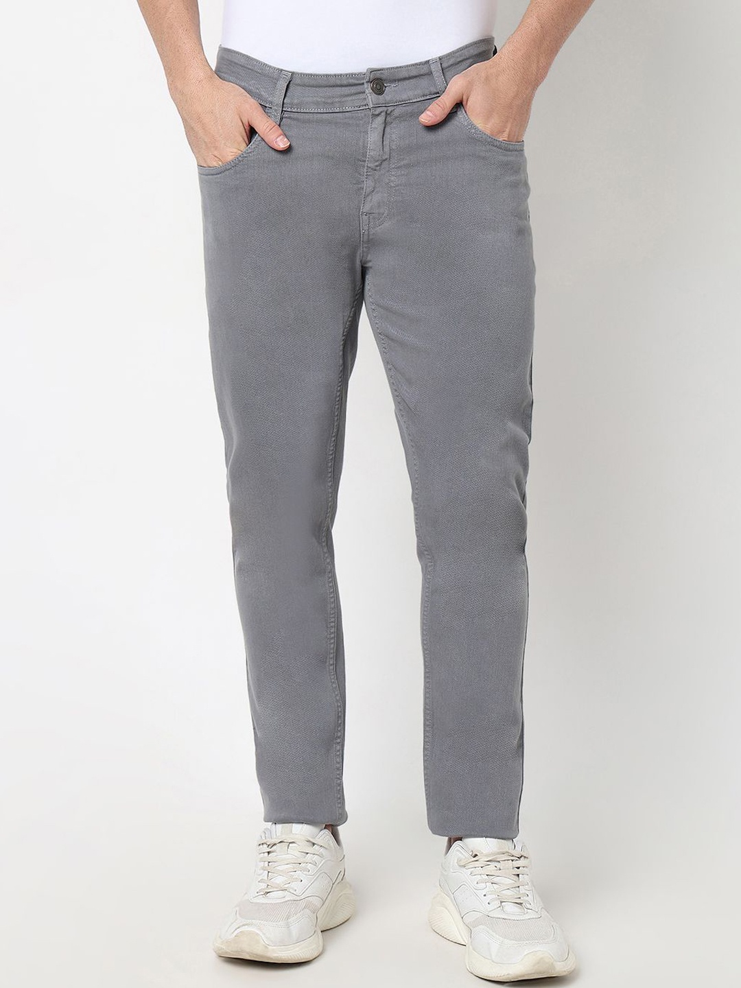 

R&B Men Slim Fit Mid-Rise Clean Look Jeans, Grey