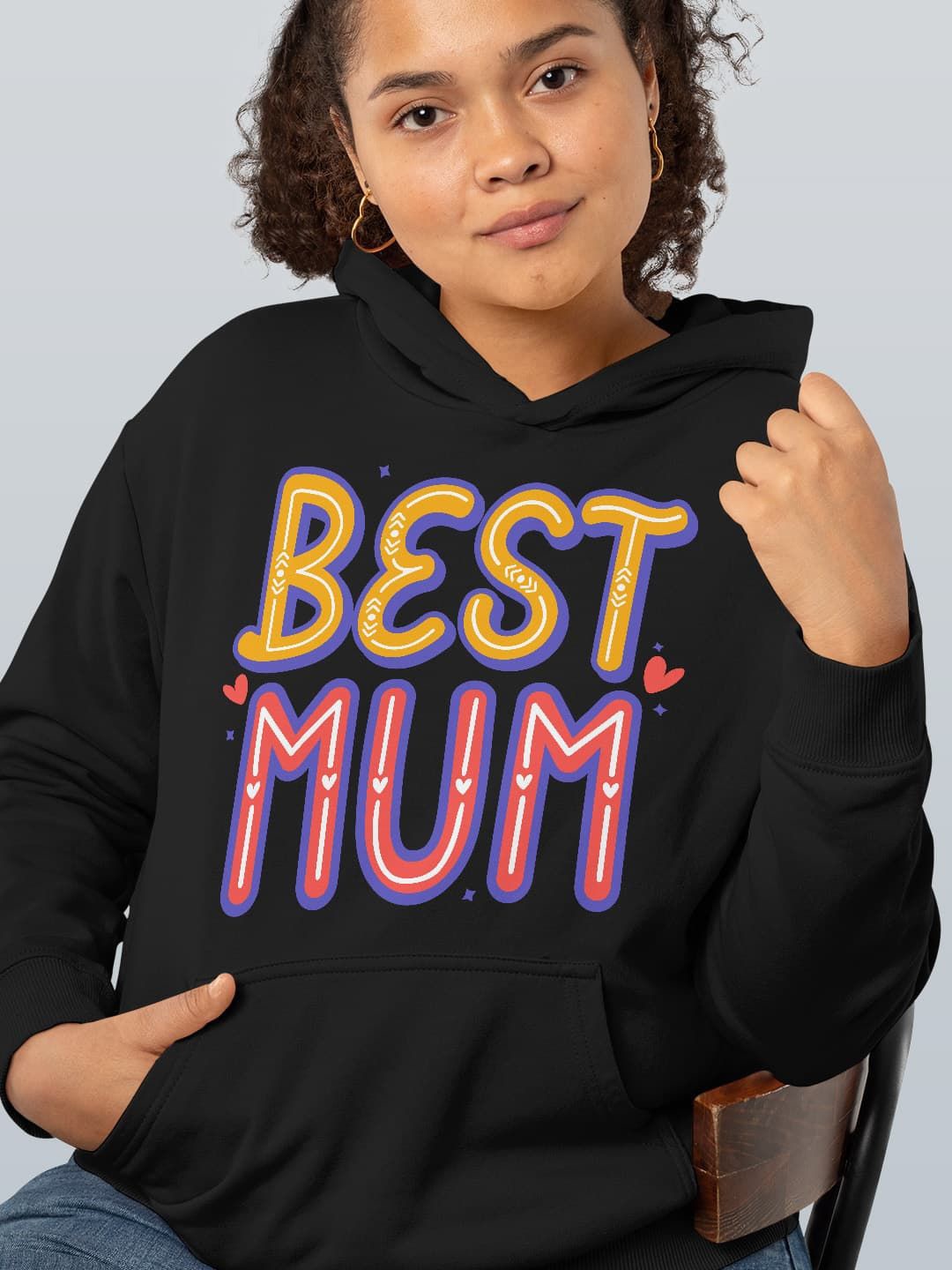 

macmerise Women Printed Hooded Sweatshirt, Black