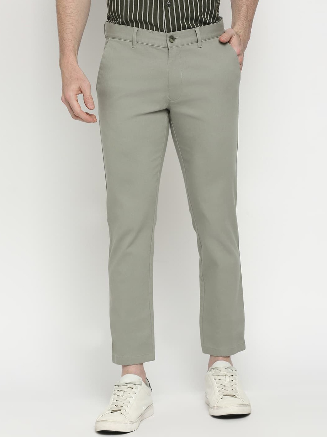 

Basics Men Tapered Fit Mid-Rise Flat-Front Trousers, Grey