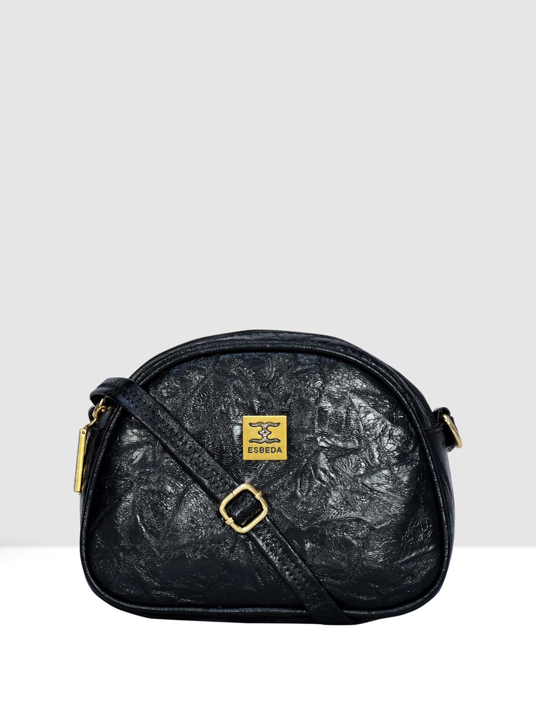 

ESBEDA Textured PU Half Moon Sling Bag with Tasselled, Black