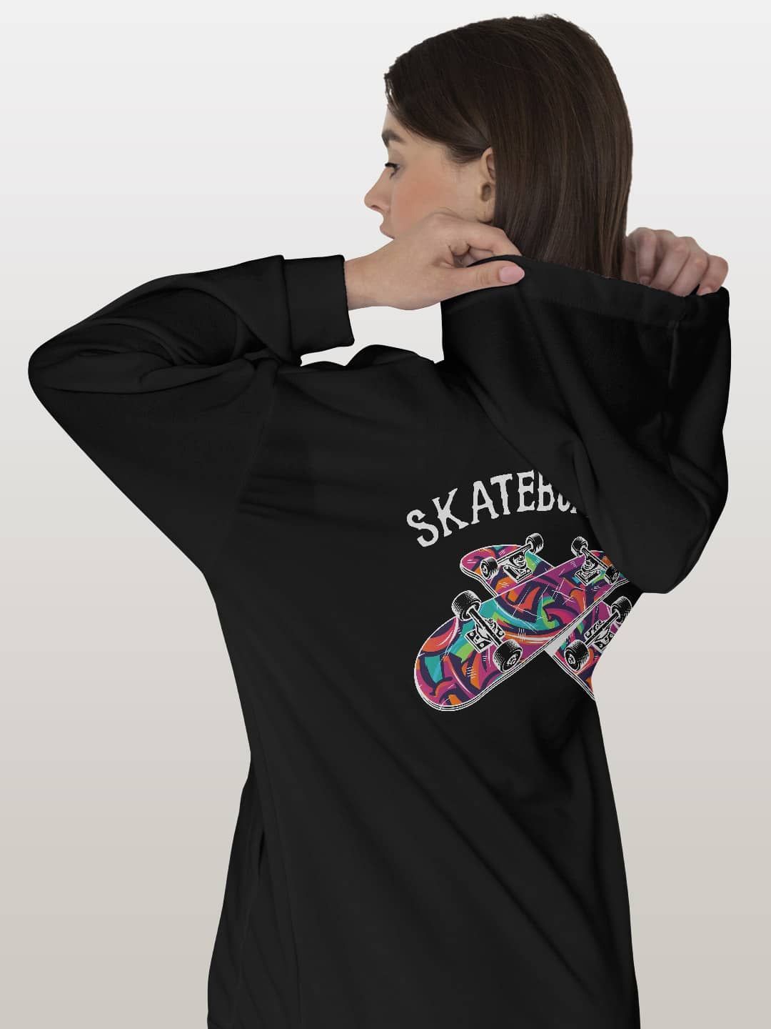 

macmerise Women Printed Hooded Sweatshirt, Black