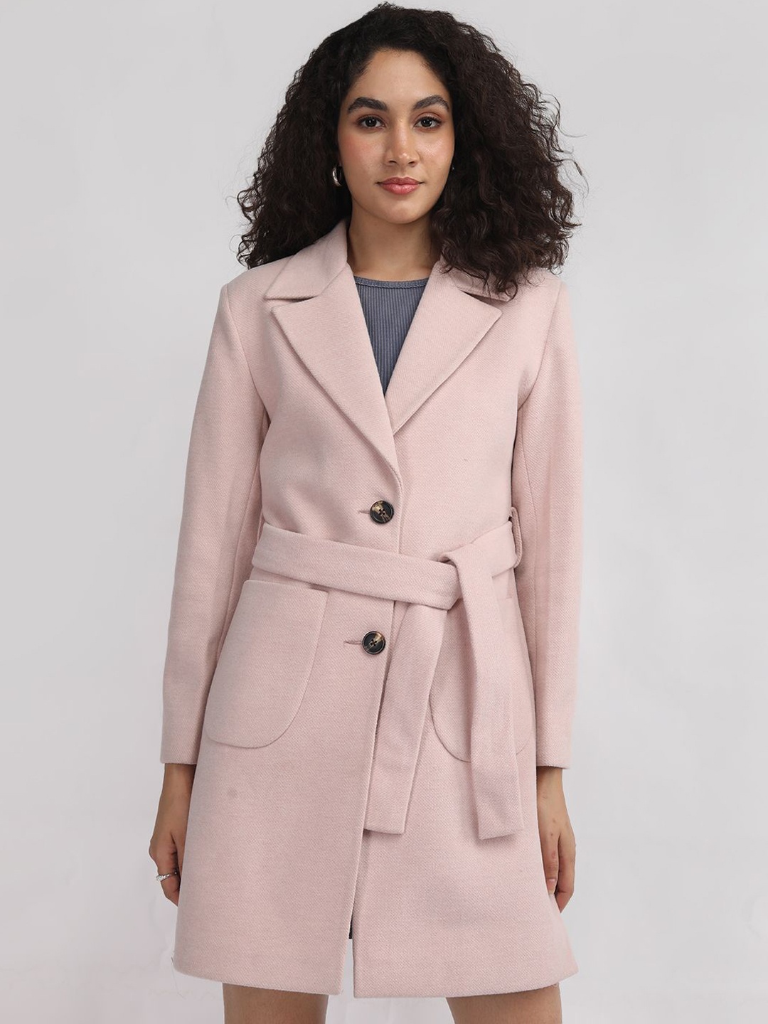 

Plagg Notched Lapel Collar Overcoat, Peach