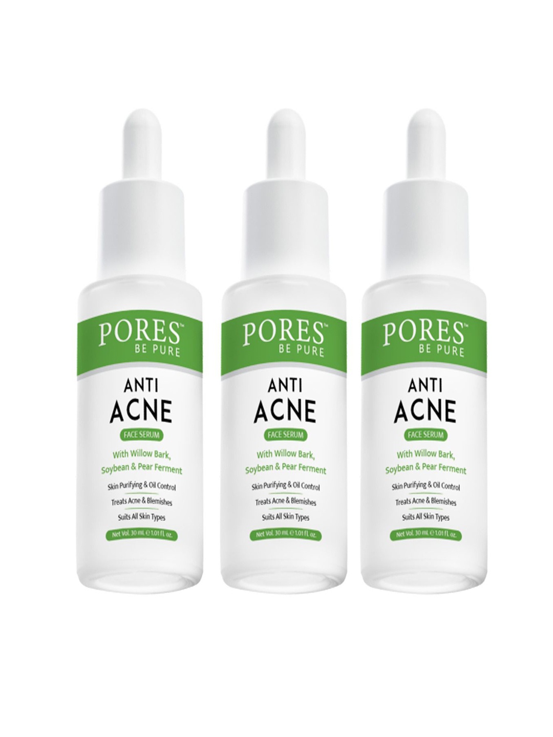 

PORES Be Pure Set Of 3 Anti Acne Face Serum With Willow Bark & Pear Ferment-30ml Each, White