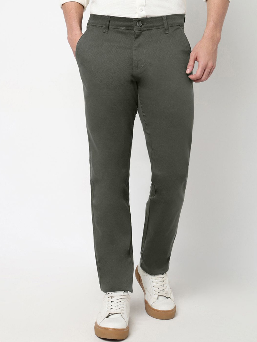 

R&B Men Mid-Rise Slim Fit Trousers, Olive